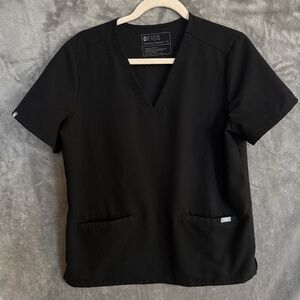 FIGS Technical Collection Women's V-Neck Scrub Top Short Sleeve Black Medium